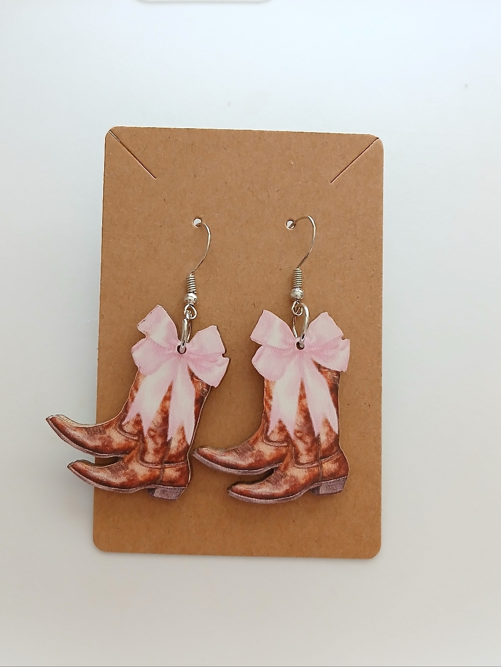 Fashion Jewelry Pink and Brown Cowboy Boot Dangle Earrings